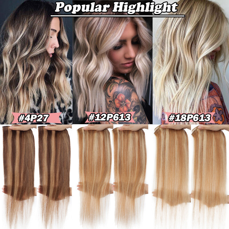 100% Human Hair Extensions Clip-In Full Head Set - Multiple Colors & Lengths