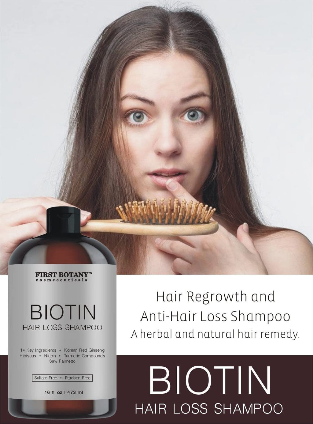 Natural DHT Blocker Shampoo for Hair Loss - Herbal Hair Growth Treatment, 16 oz