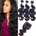 Brazilian Body Wave Hair Extensions Set with Closure - 14 16 18 Inches