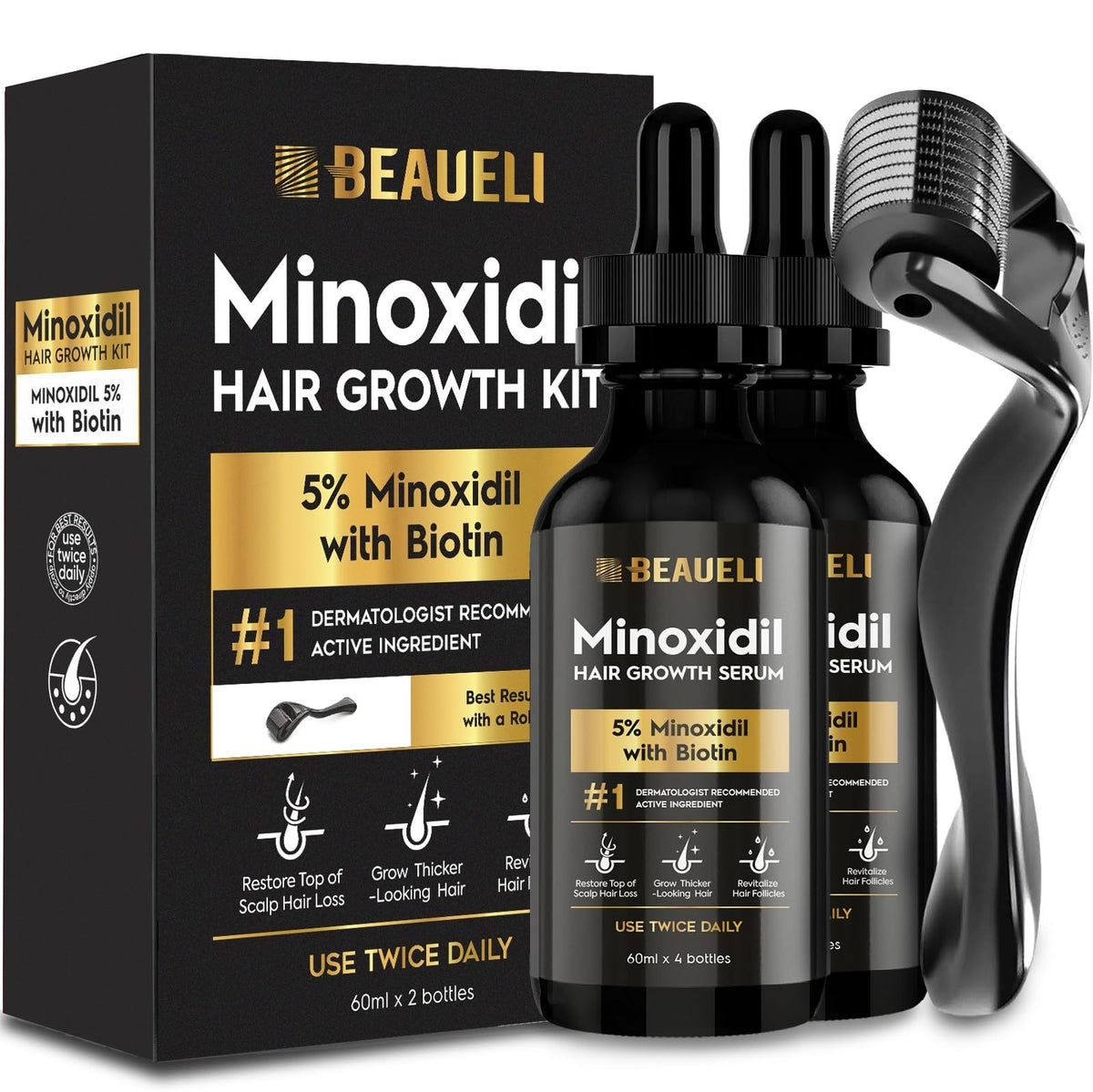 Minoxidil Beard & Hair Growth Kit 5% - Hair Regrowth Serum for Men & Women