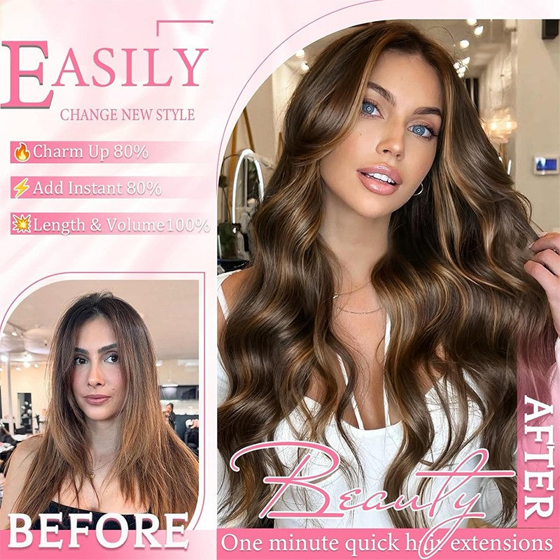 Clip-In Hair Extensions Full Head Set - Remy Human Hair Balayage 8 Pieces