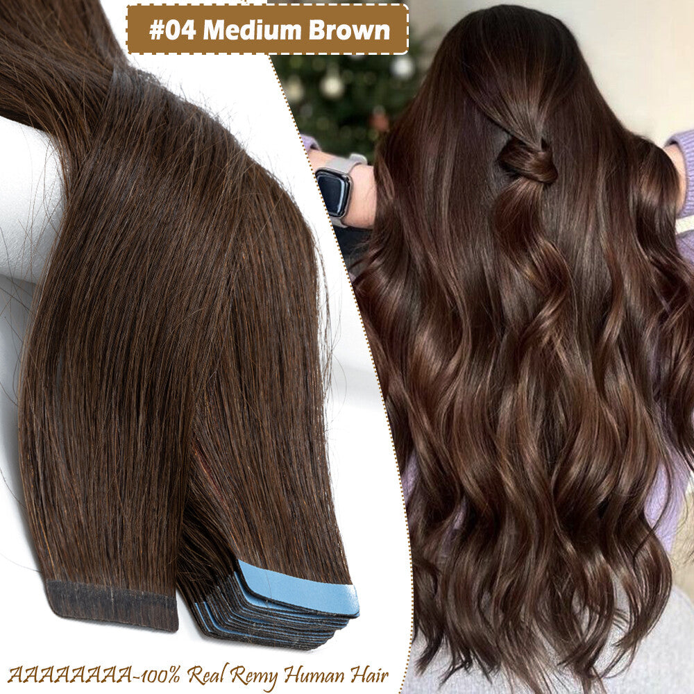 60PCS Tape-In Human Hair Extensions Skin Weft Straight 150g - Thick & Natural
