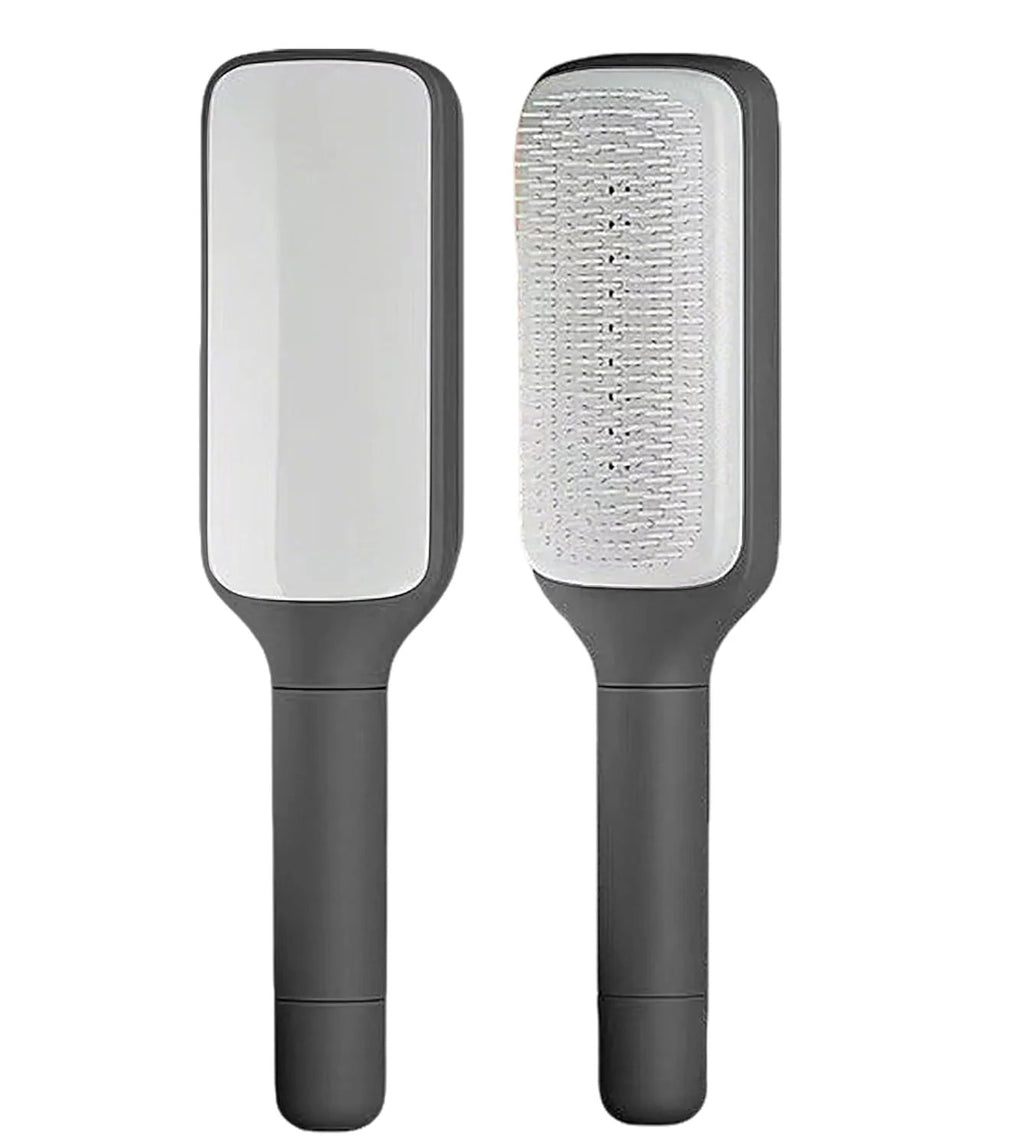 Self Cleaning Hair Brush with Retractable Bristles for Women - Grey