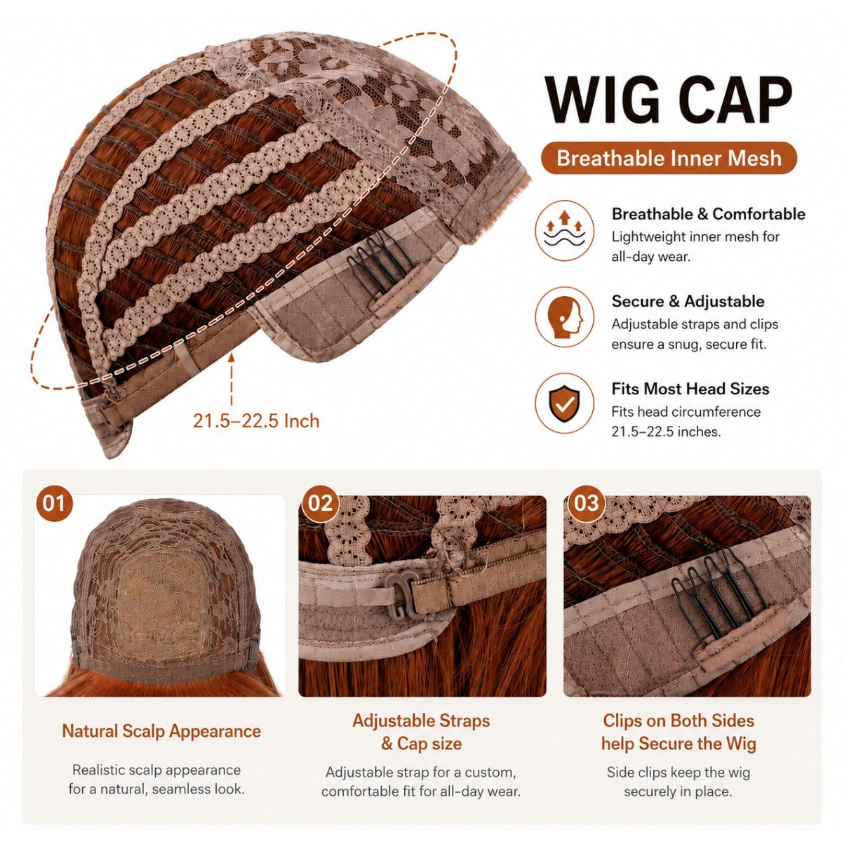 Copper Red Synthetic Long Straight Wig with Bangs for Cosplay & Parties