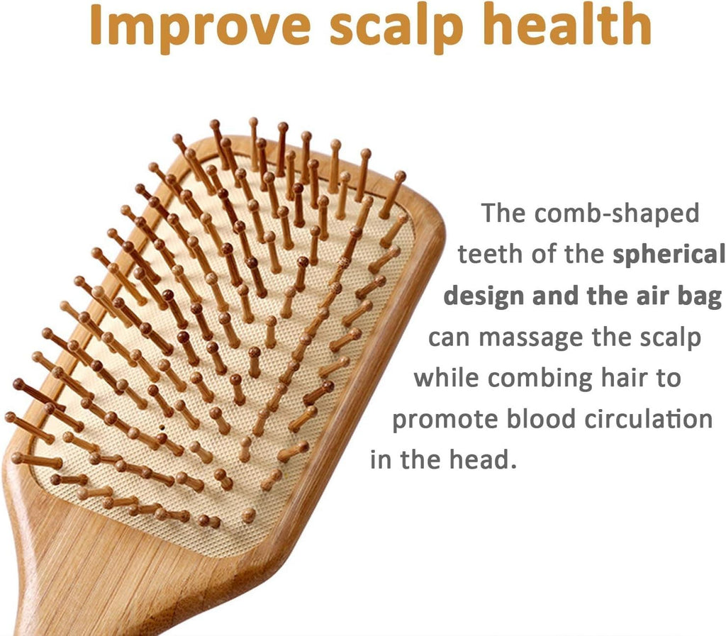 Natural Bamboo Paddle Hair Brush for All Hair Types - Eco-Friendly & Scalp Massage