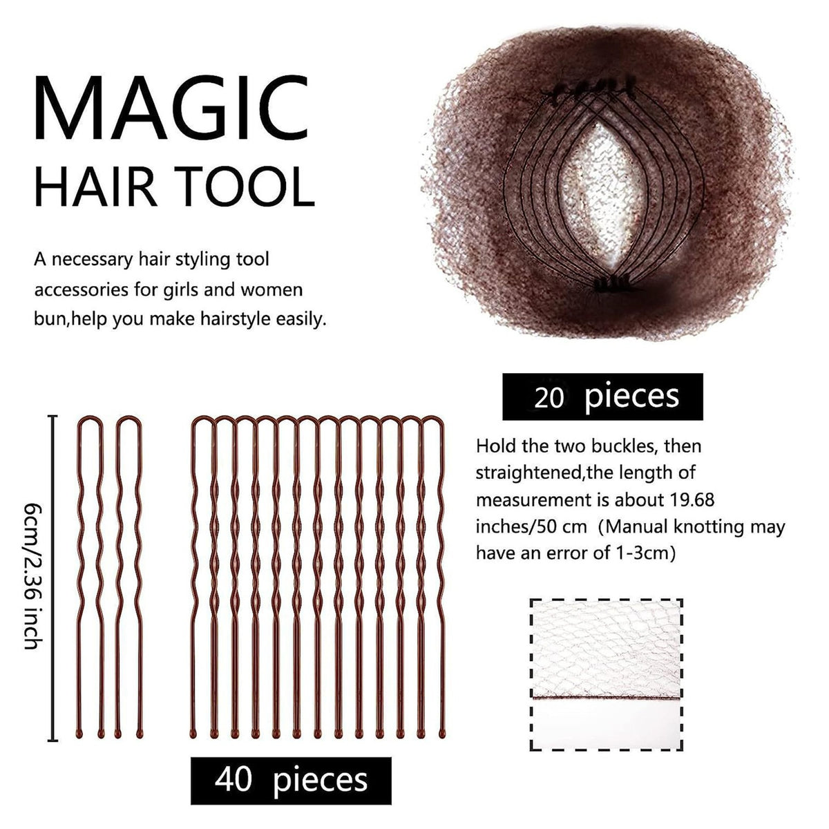 60 Pcs Invisible Hair Nets & U-Shaped Bun Pins for Women - Lightweight Elastic Mesh