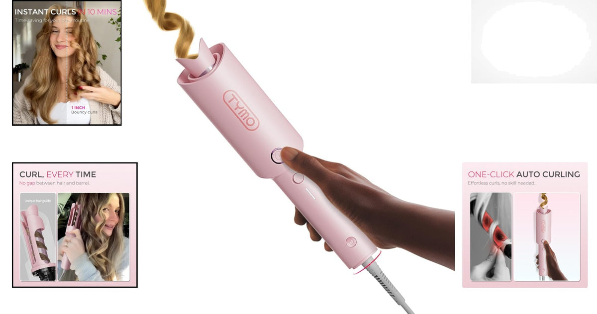 1-Inch Tourmaline Ceramic Curling Iron with Anti-Scald Safety - Pink Finish