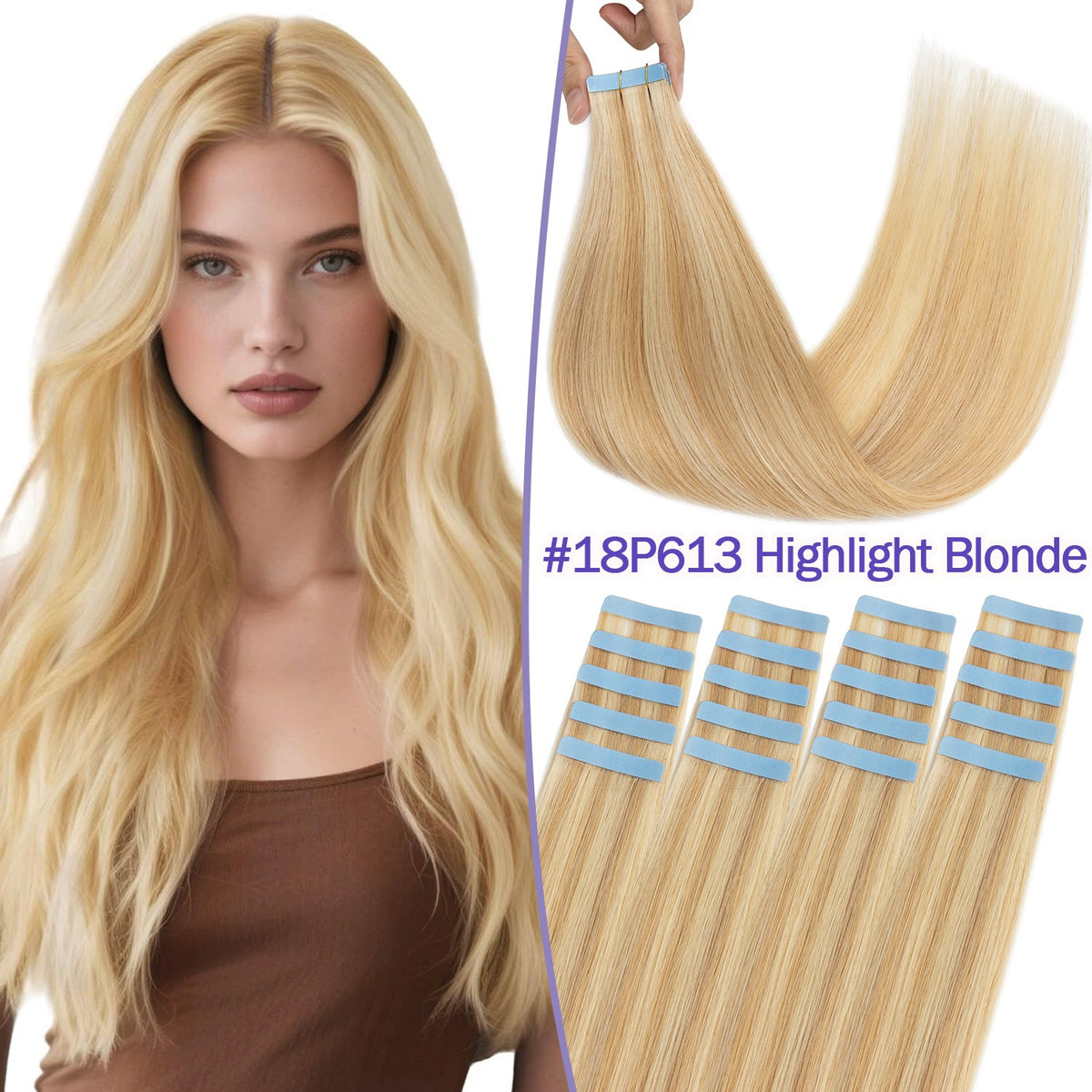 Tape-In 100% Remy Human Hair Extensions Full Head Balayage Ombre