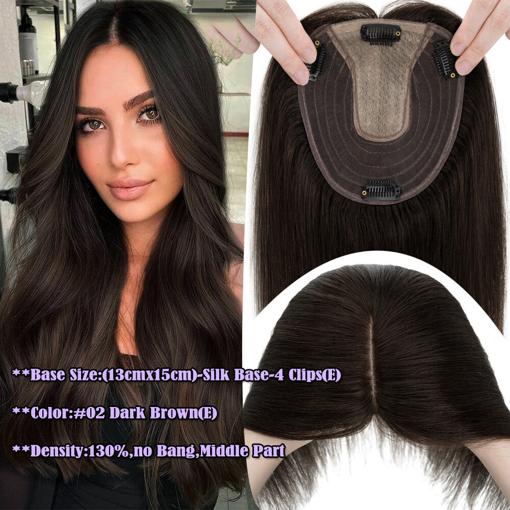 Clip-In Hair Topper with Silk Base - Remy Human Hair, Multiple Sizes & Colors