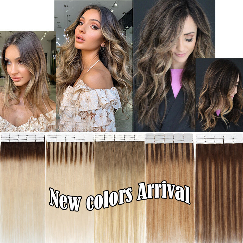 150g Thick Tape-In Human Hair Extensions Full Head Skin Weft Long Highlights
