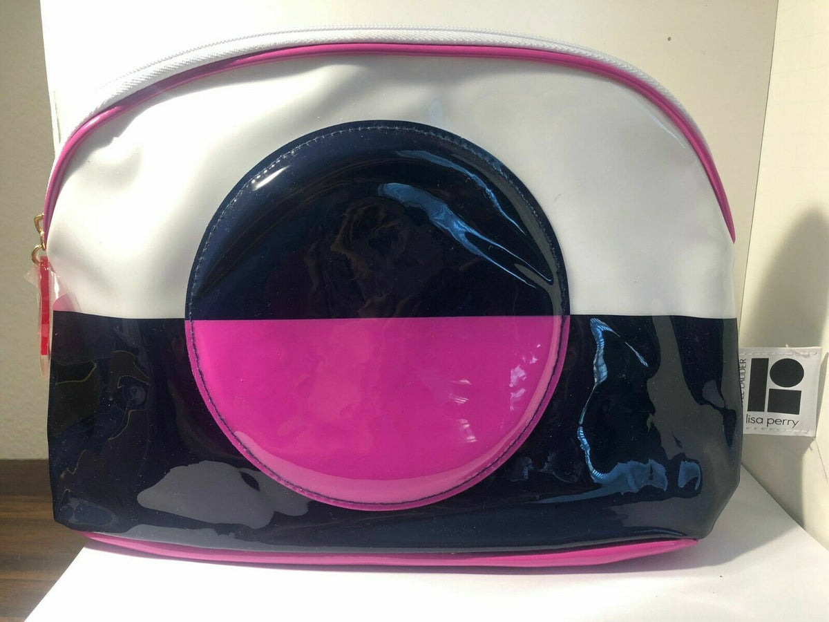 Large Travel Cosmetic Bag with Blue Pink Dot Vinyl - Estée Lauder Lisa Perry
