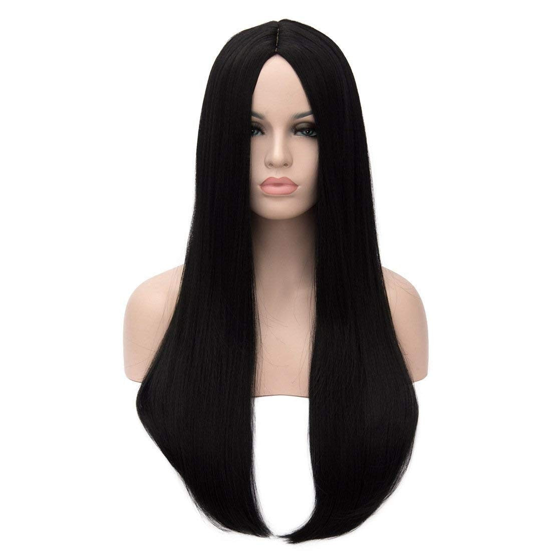 Long Straight Black Wig for Women 28 Inch Morticia Addams Costume