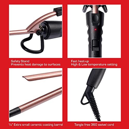 Mini Ceramic Curling Iron ¼ Inch for Tight Defined Curls - Red