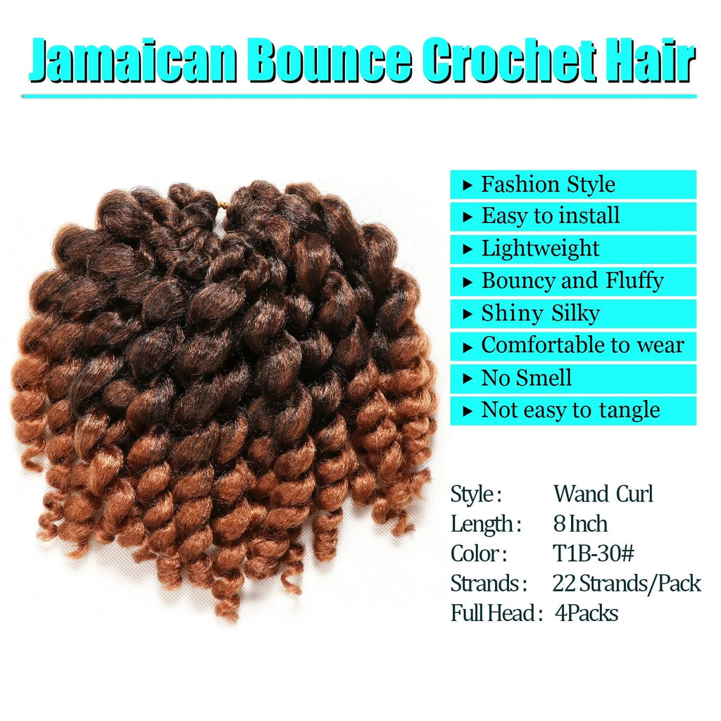 Crochet Hair Wand Curls 4 Pack 8 Inch Afro Bouncy Synthetic Hair for Black Women