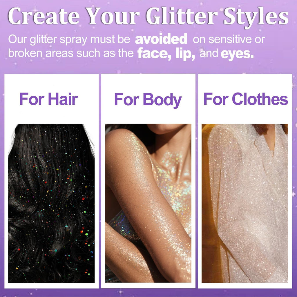 3-Pack Yosca Body Glitter Spray Set - Holographic Silver Rainbow Sparkle (50ml Each)