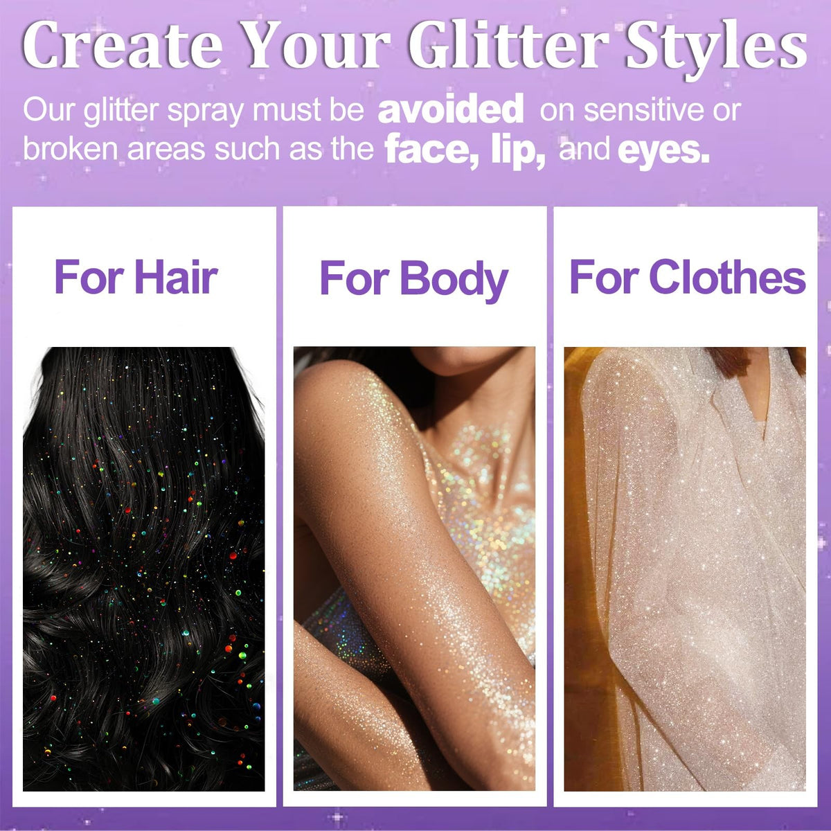 3-Pack Yosca Body Glitter Spray Set - Holographic Silver Rainbow Sparkle (50ml Each)