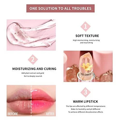6 Pcs Flower Jelly Lipstick Set - Color Changing Moisturizer & Long Lasting Gloss