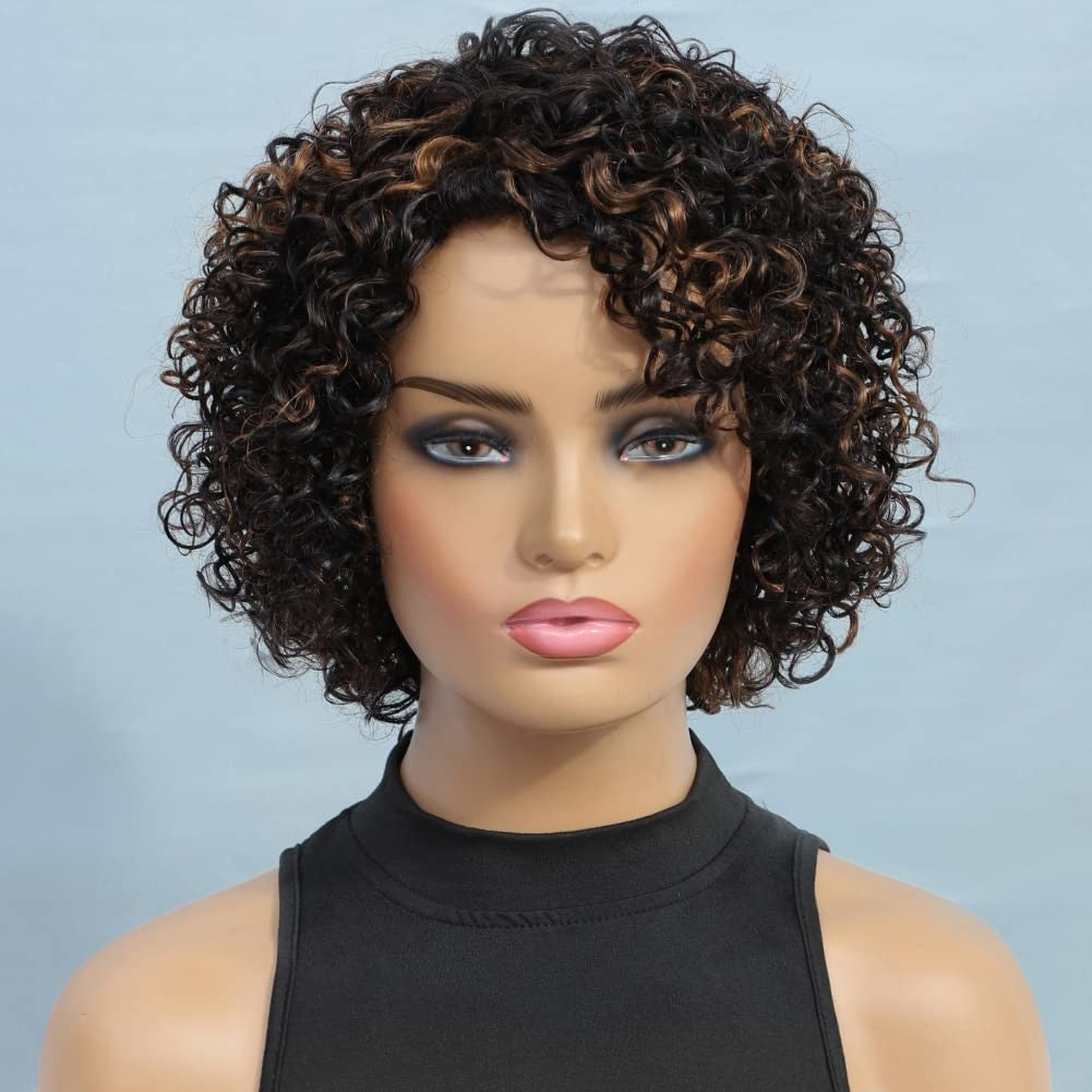 Short Ombre Curly Human Hair Wig for Black Women - Glueless, Afro Style