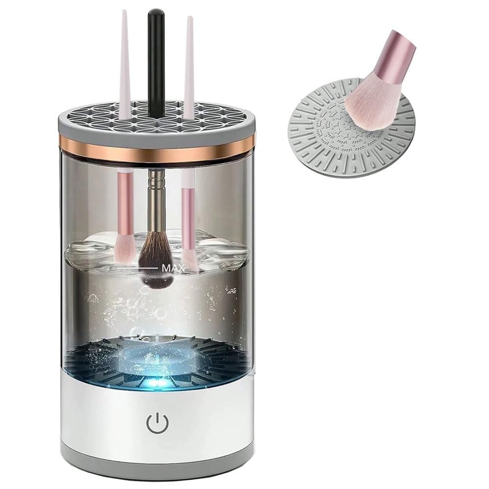 Electric Makeup Brush Cleaner Machine with Cleaning and Drying Function - Black and White