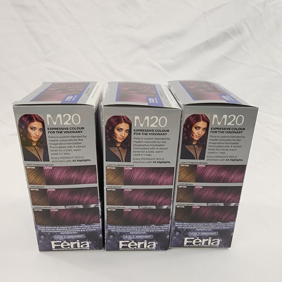 L'Oreal Feria Midnight Bolds Hair Color Kit Orchid Glow M20 Warm Violet - Pack of 3