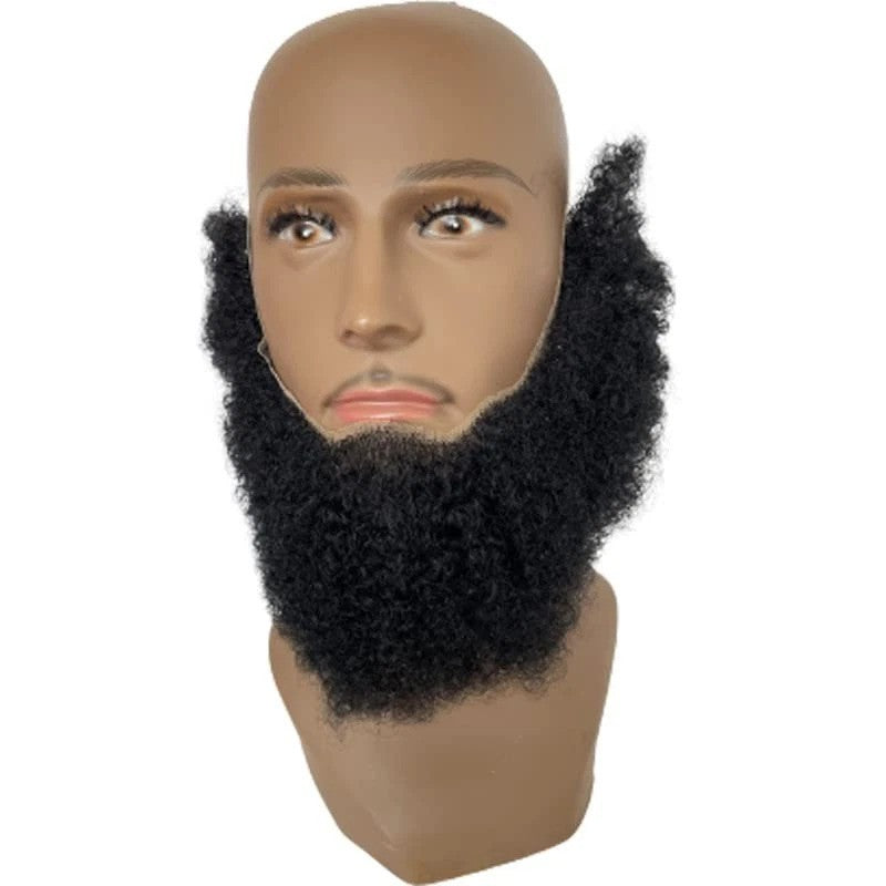Realistic Afro Curl Beard & Mustache System for Black Men 12x3 Inch