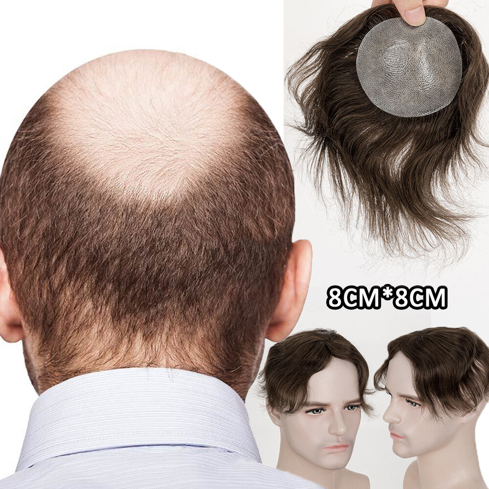 Men's Hair Patch Toupee for Bald Spot Full Skin Base Natural Remy Human Hair