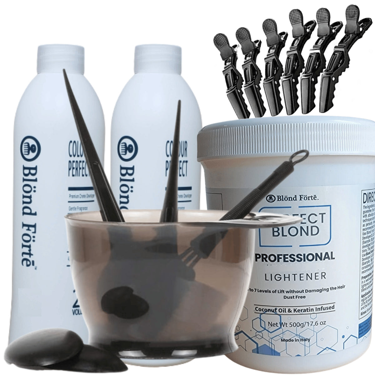 Professional Hair Lightening Kit with Developer & Accessories - Dust-Free Blue Bleach