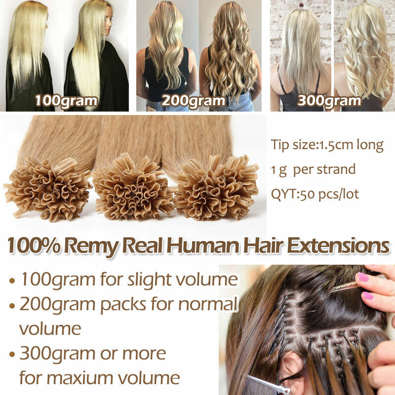 Remy Human Hair Extensions U Tip Keratin Bonds Thick Flat 16-22 Inches
