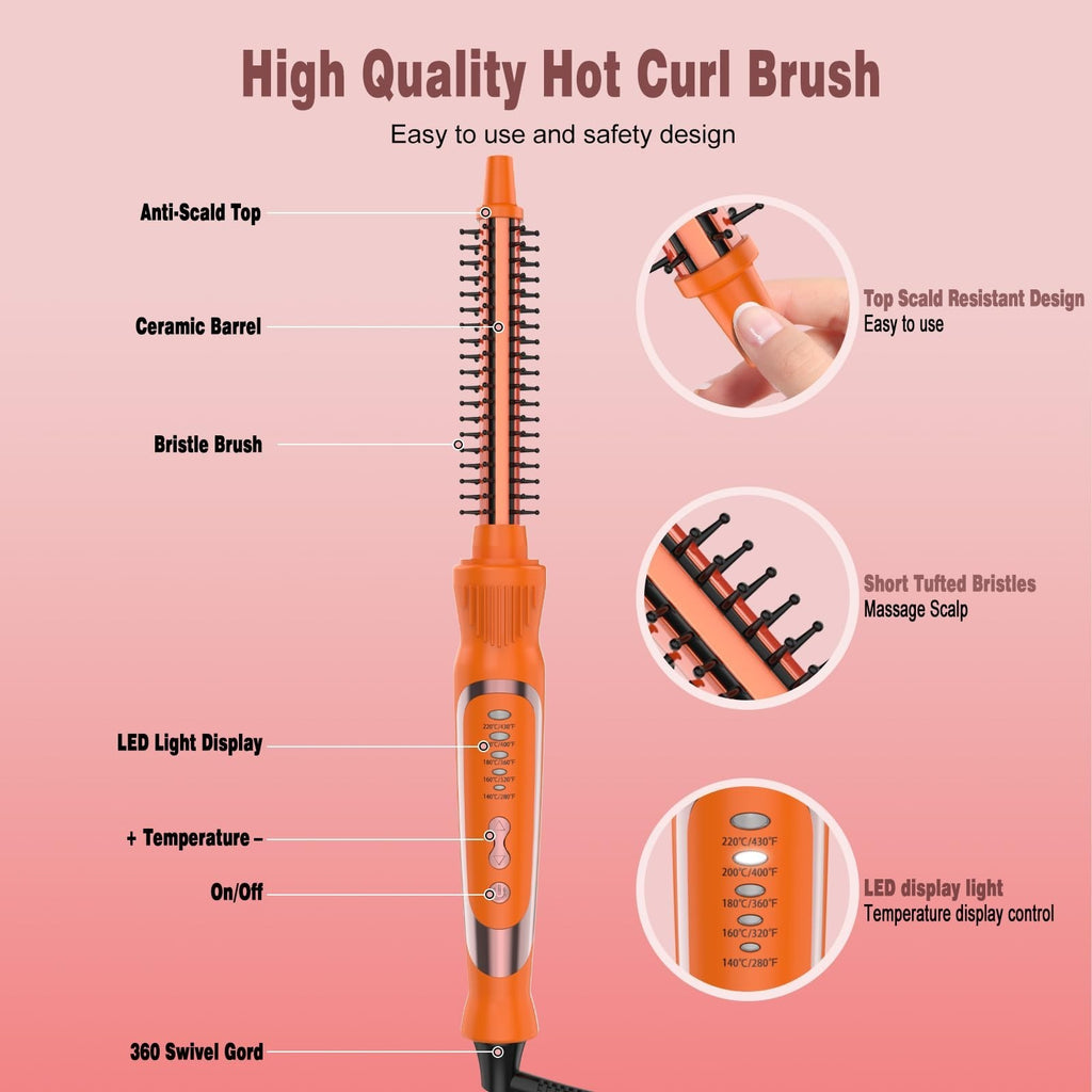 1/2 Inch Ceramic Curling Iron Brush for Short Hair Styling, Heat Settings
