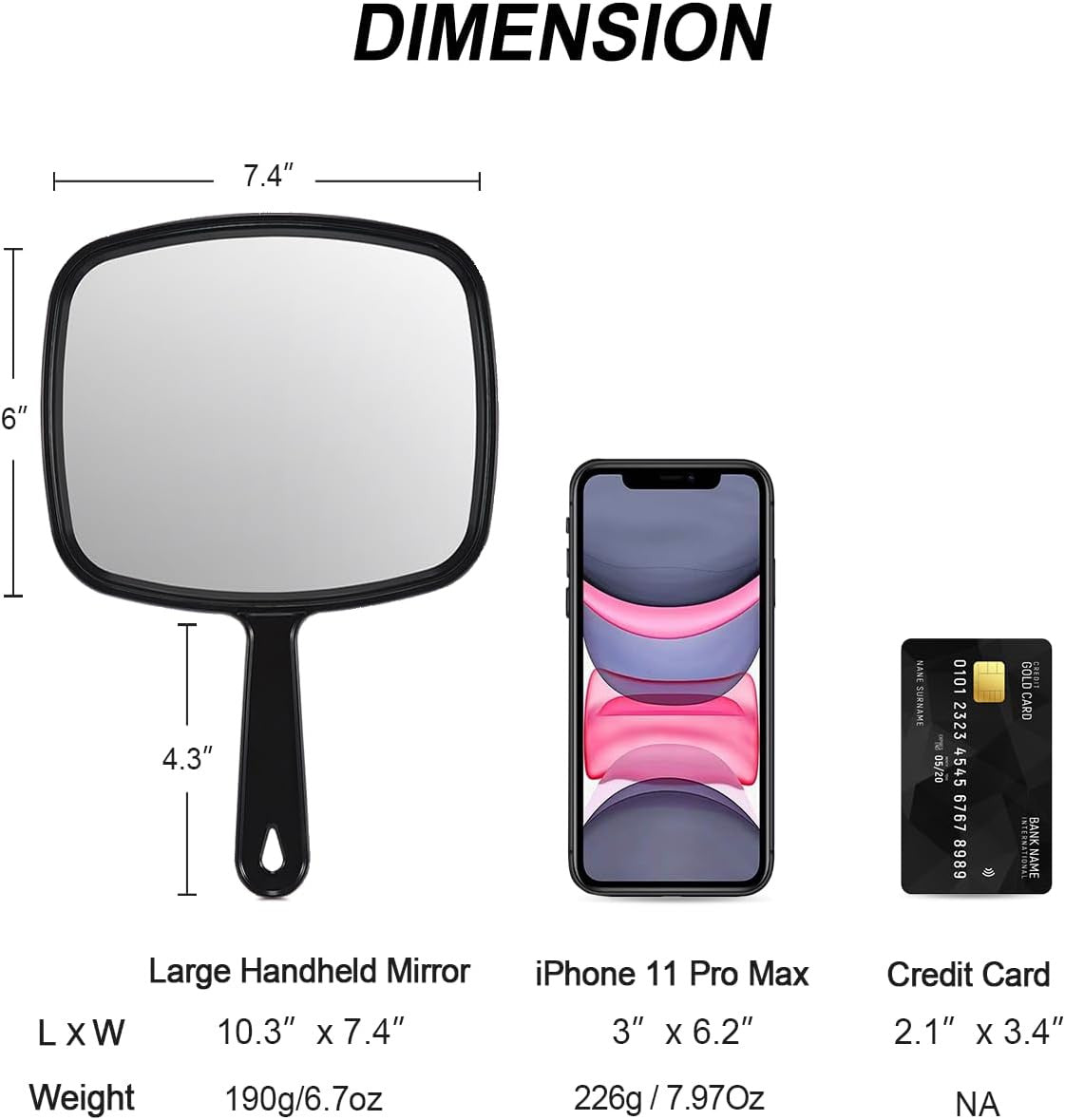 10.3-Inch Hand Mirror for Makeup and Hair Styling - Black
