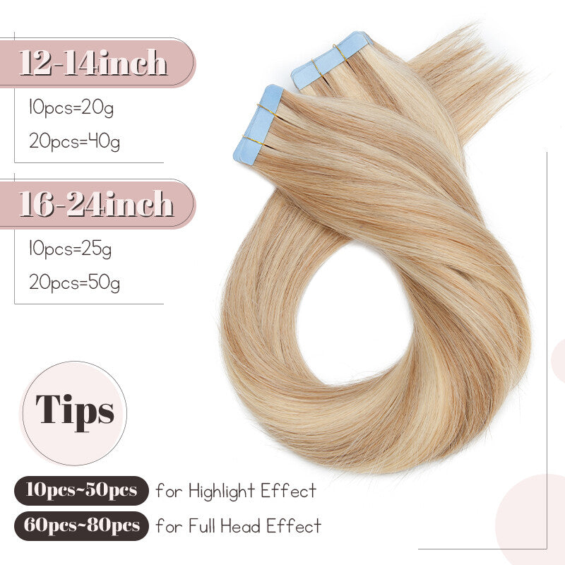 Remy Human Hair Extensions Tape-In Traceless Skin Weft 40PCS Multiple Lengths & Colors