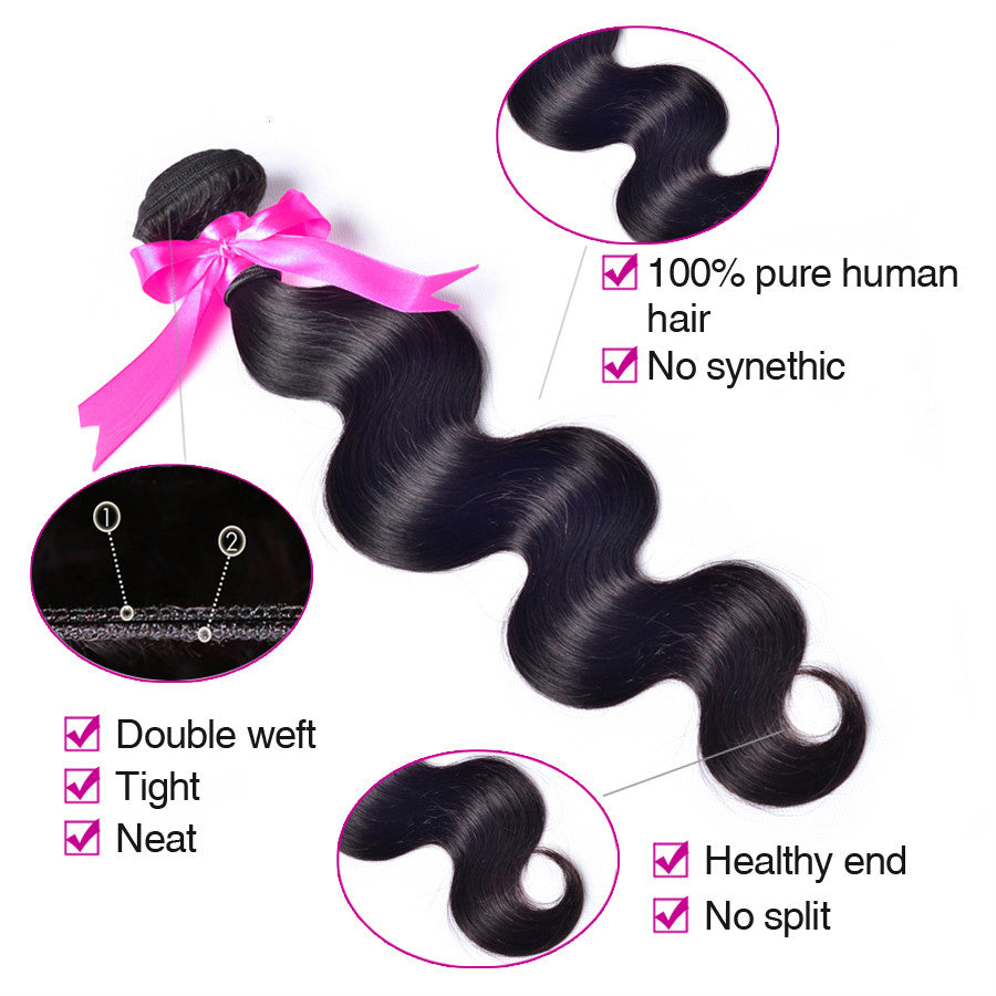 Brazilian & Indian Human Hair Weave Virgin Remy Body Wave - Multiple Lengths & Colors