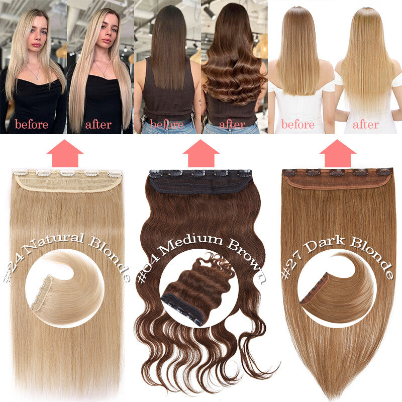 Clip-In Hair Extensions 3/4 Full Head Thick Human Hair Highlight Set