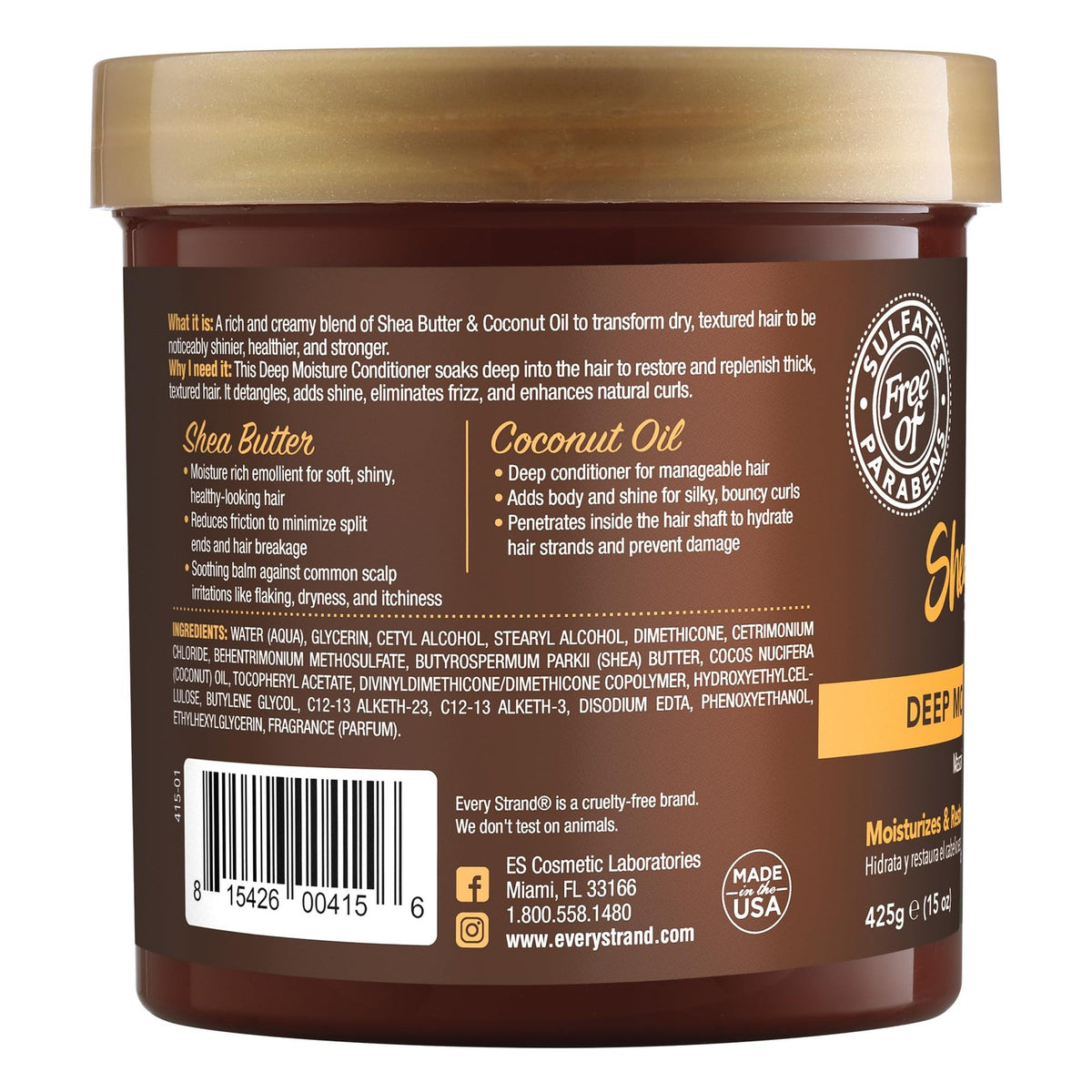 Deep Moisture Hair Mask with Shea & Coconut Oil - 15oz Jar - Repairs Damage & Adds Shine