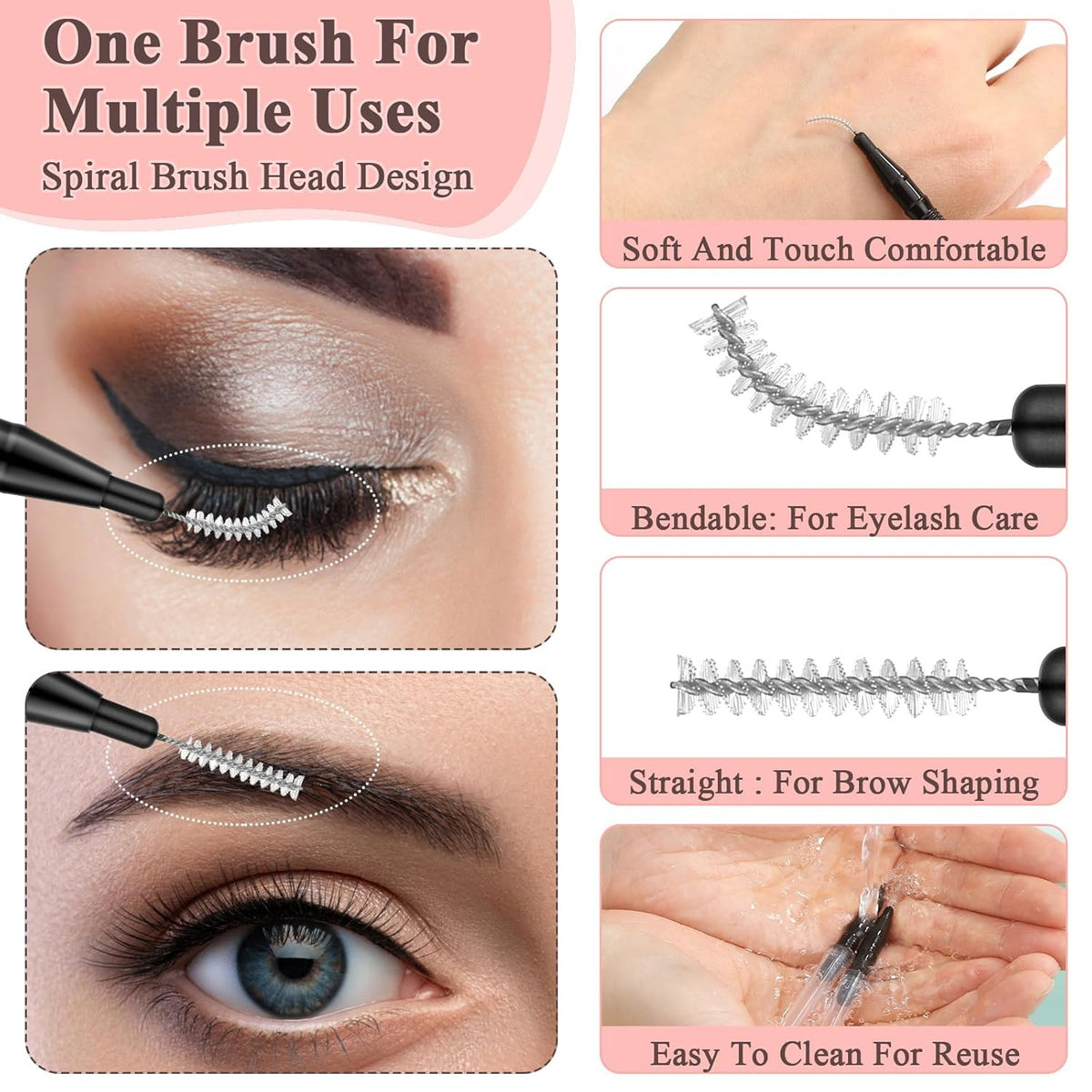 120Pcs Micro Eyebrow Brush with Cap for Brow and Lash Grooming