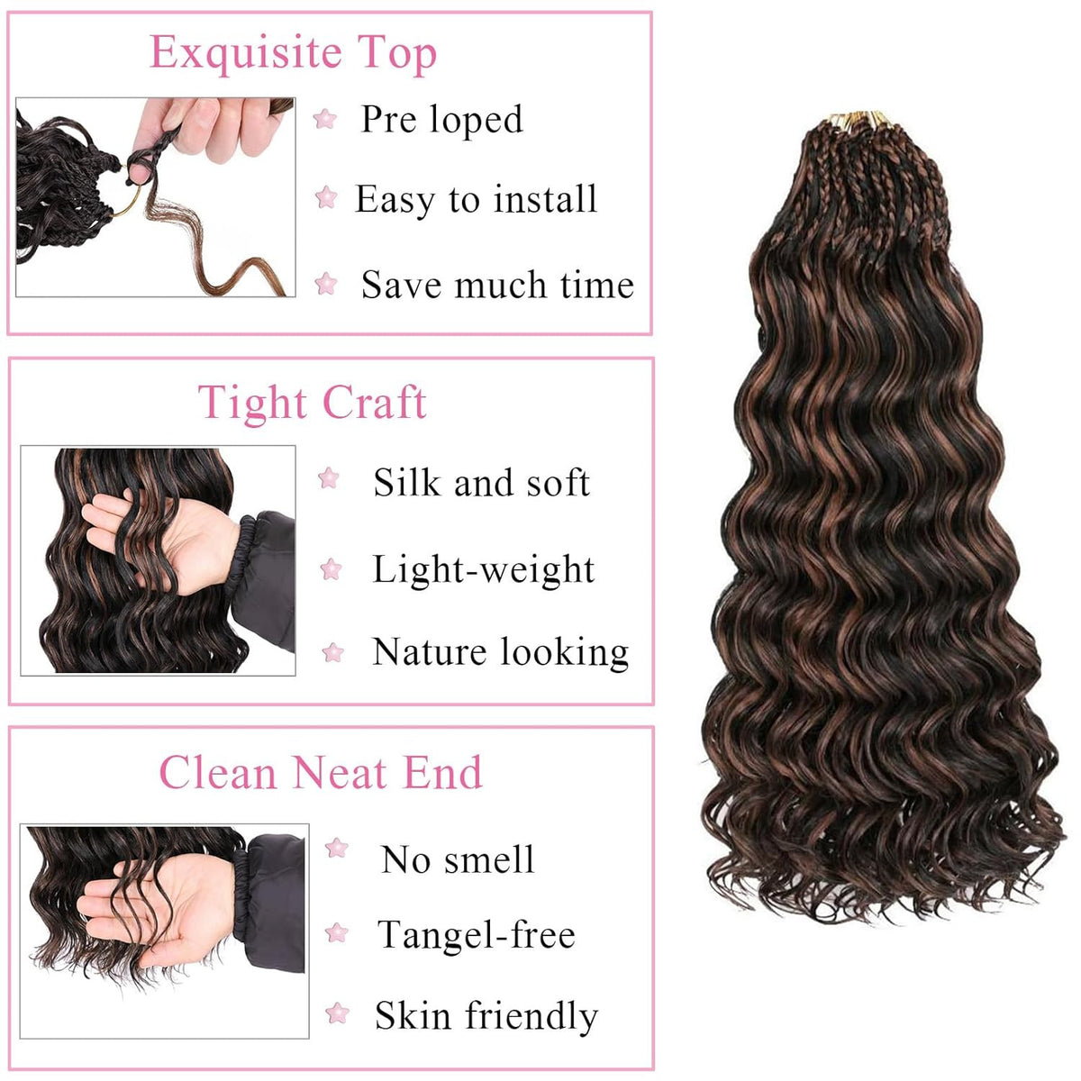 Pre Looped Ocean Wave Crochet Hair 18 Inch Synthetic Braids Black Mix - 8 Pack