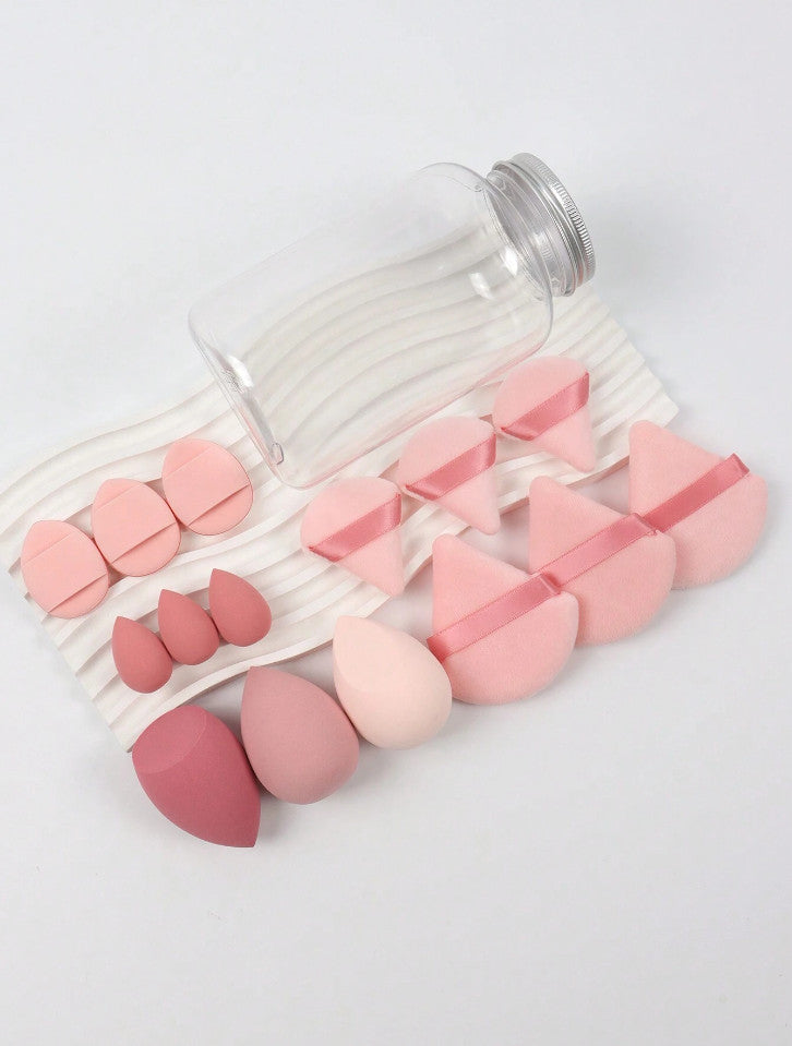 15 Pcs Makeup Sponge Set with Storage Jar - Blenders & Powder Puffs