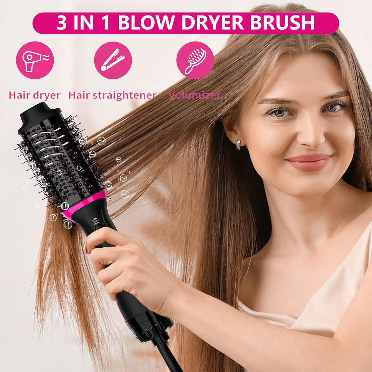 Dual Voltage Hair Dryer Brush for European Travel with 2.4'' Ceramic Barrel and Ionic Technology