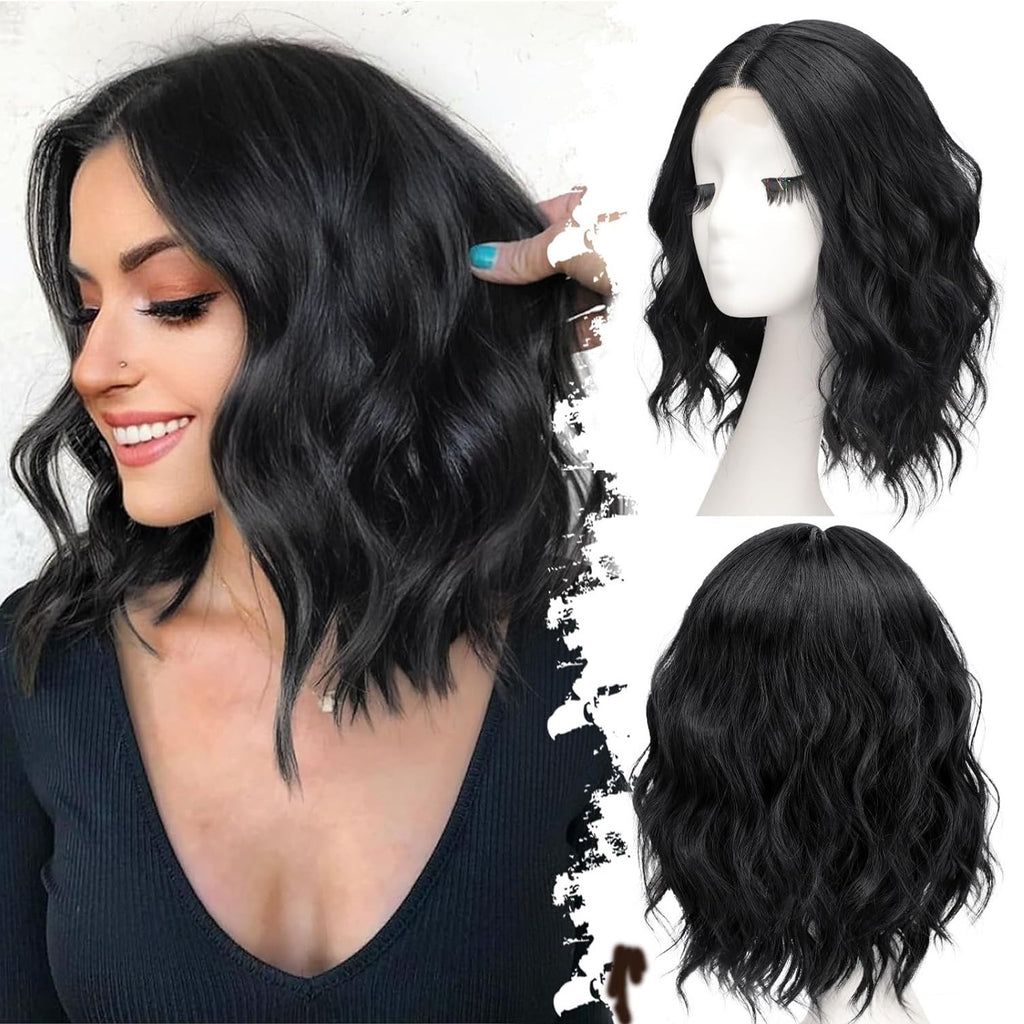 8-Inch Human Hair Loose Wave Wig - Glueless Short Black 100% Virgin Hair