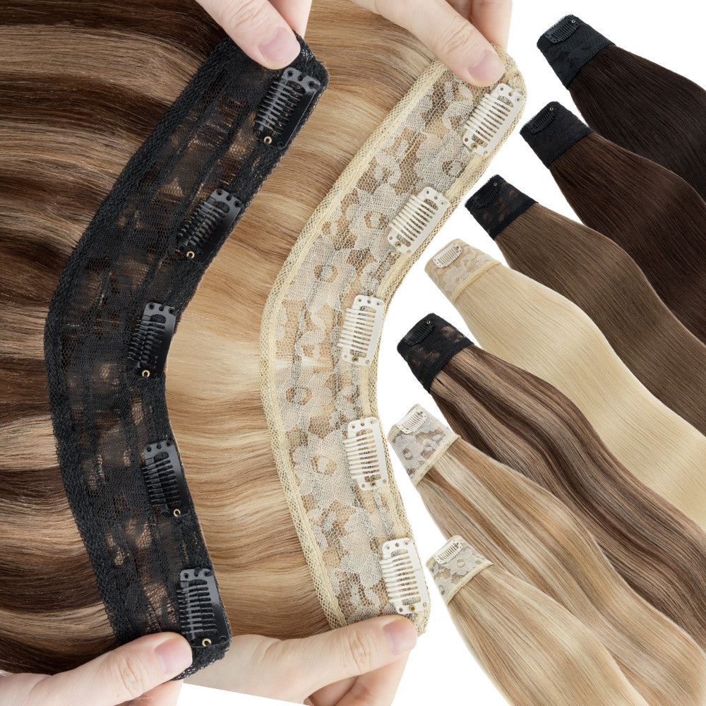 V Shape Clip-In Human Hair Extensions Full Head - Blonde, Remy Virgin