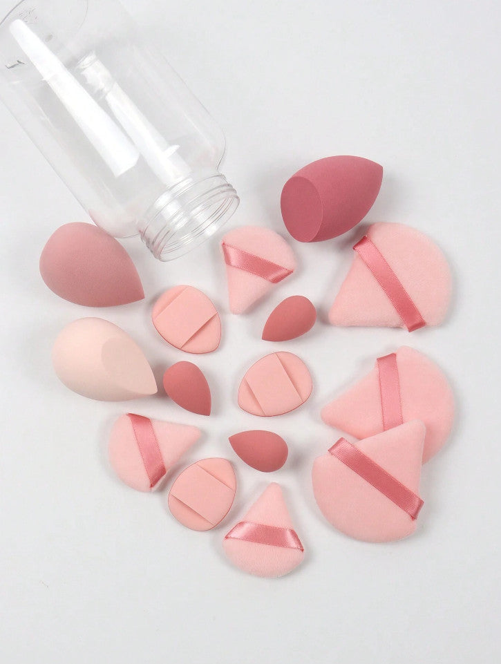 15 Pcs Makeup Sponge Set with Storage Jar - Blenders & Powder Puffs