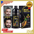 Black Hair Dye Shampoo 3-in-1 Instant Gray Coverage 500mL - Natural Herbal Formula