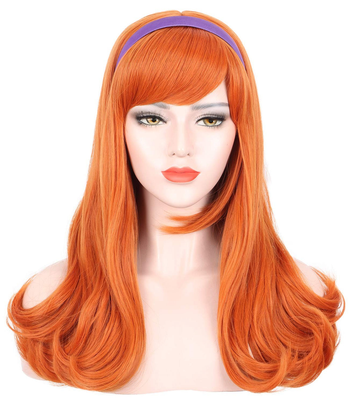 Adult Women Long Curly Orange Wig with Bangs for Halloween Cosplay