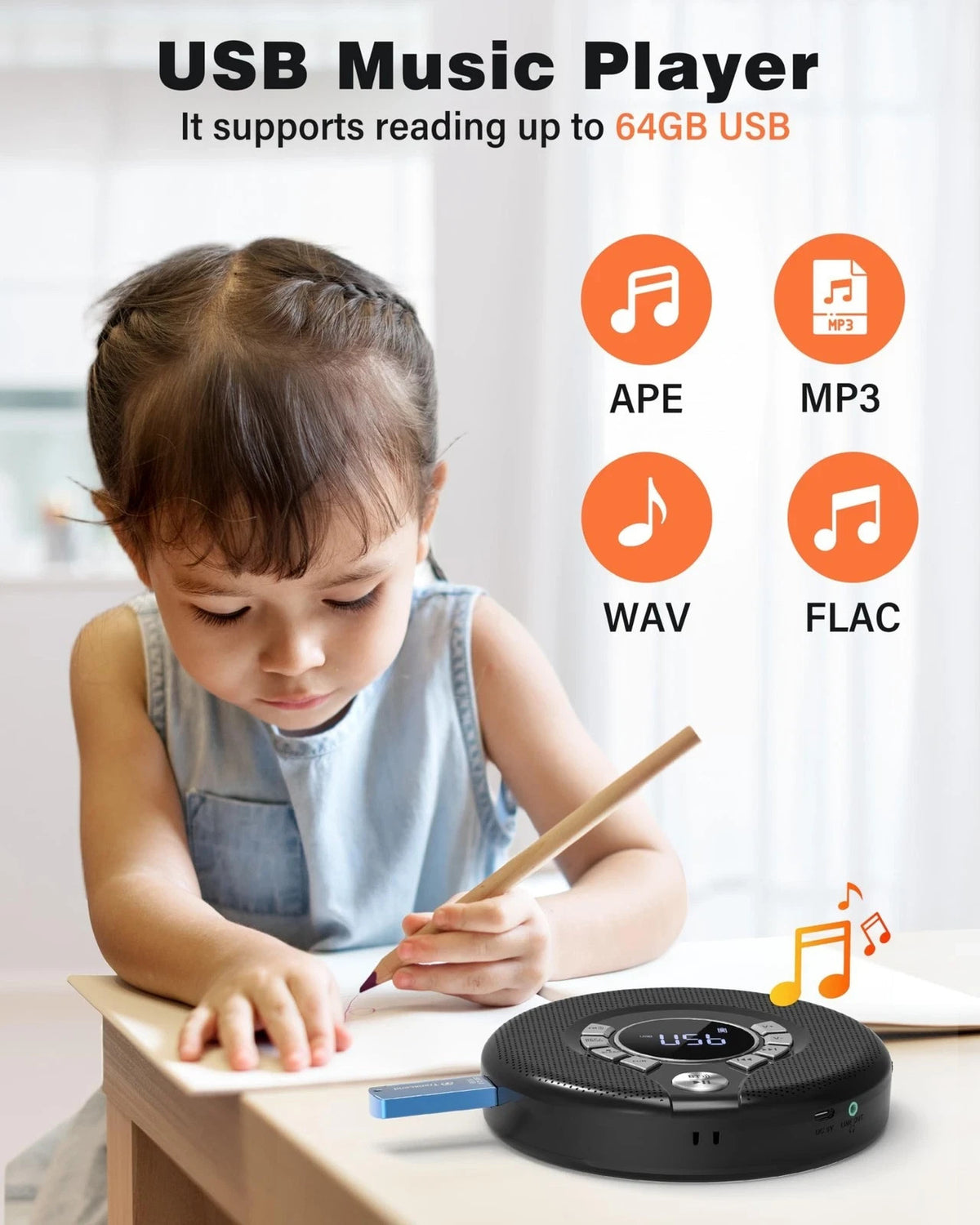 Portable Bluetooth CD Player with 2000mAh Rechargeable Battery
