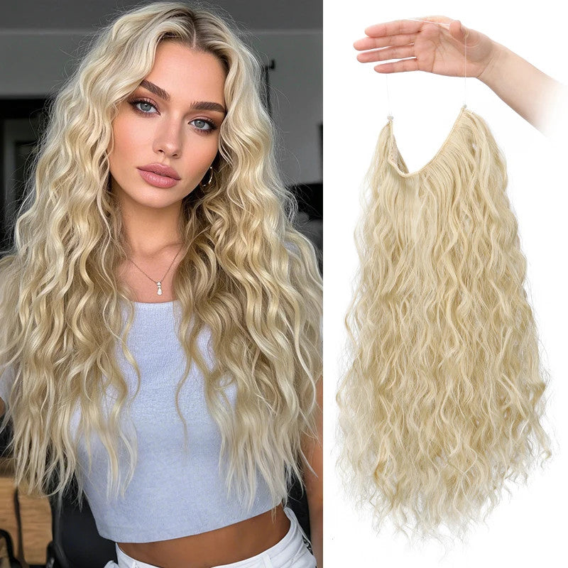Lightweight Water Wave Curly Hair Extensions - Synthetic Fluffy Hairpiece