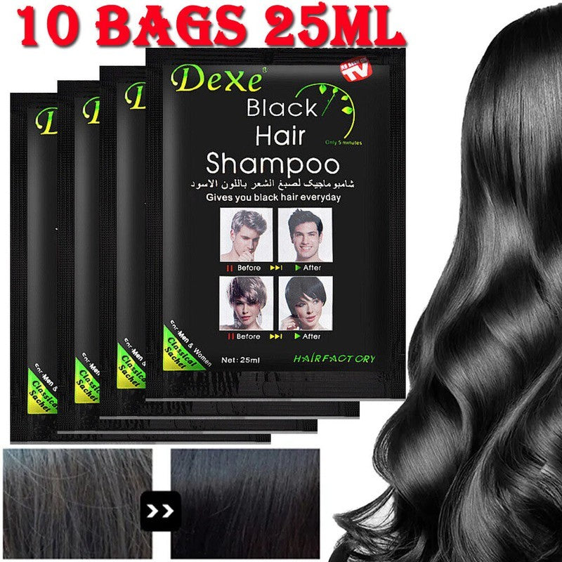 Black Hair Color Shampoo 10/50 Pack Natural Herbal Hair Dye & Restorer