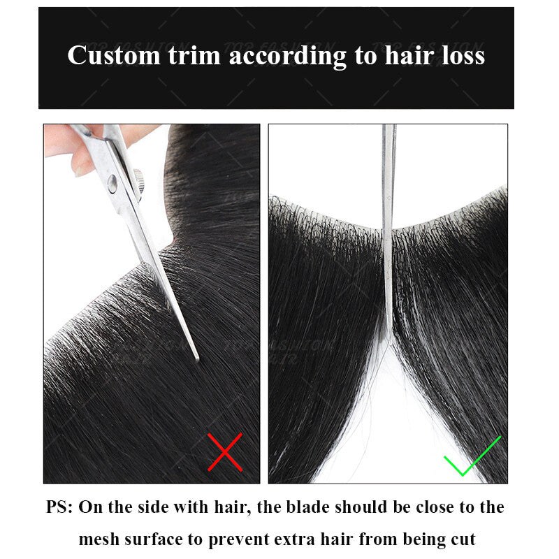 Men's Human Hair Replacement System Toupee with PU Lace Mono Base - Remy Hair Piece