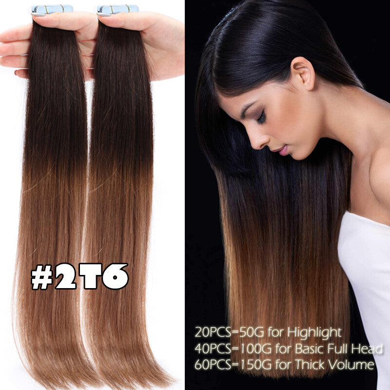 Remy Human Hair Tape-In Extensions 80PCS Full Head Thick Hair Set