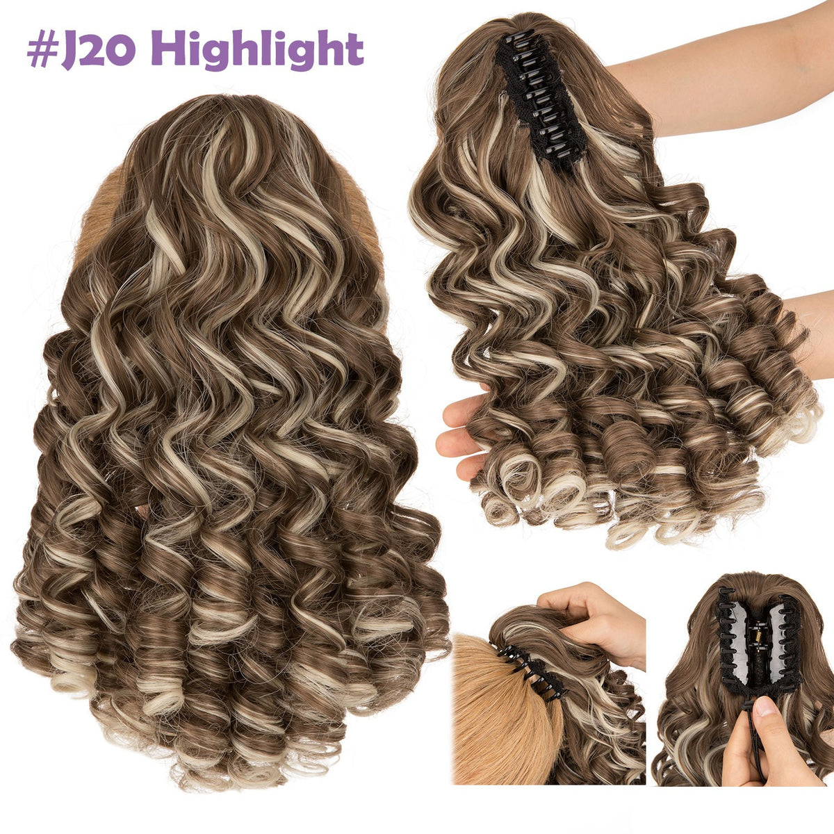 12in Thick Claw Clip-In Ponytail Hair Extensions Curly Wavy Natural Synthetic