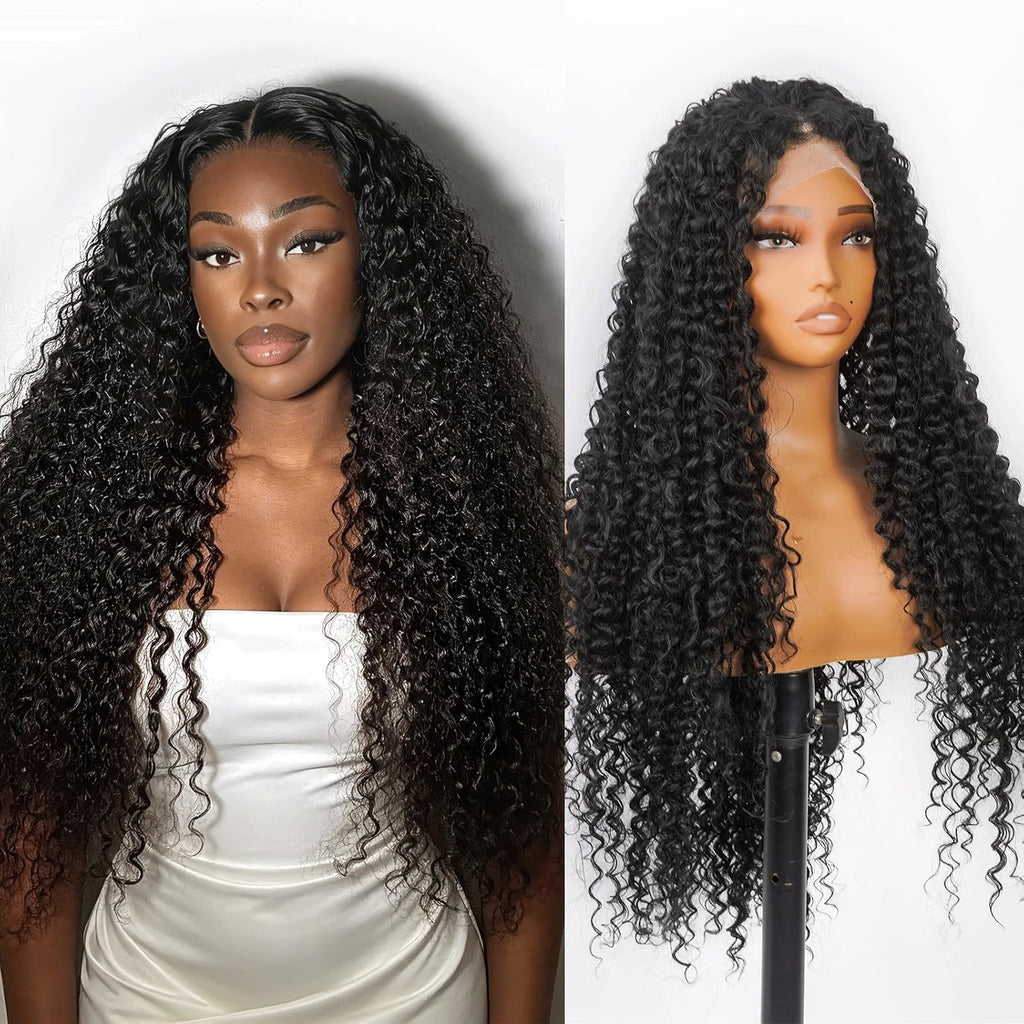 Deep Wave Lace Front Wig 26 Inch Black Synthetic Hair for Women